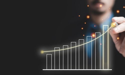 panoramic banner background of business success concept, business hand showing marketing growth strategy graph with creative graphic chart of investment finance analysis diagram concept